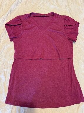 Layered V-Neck Short Sleeve Top - Berry